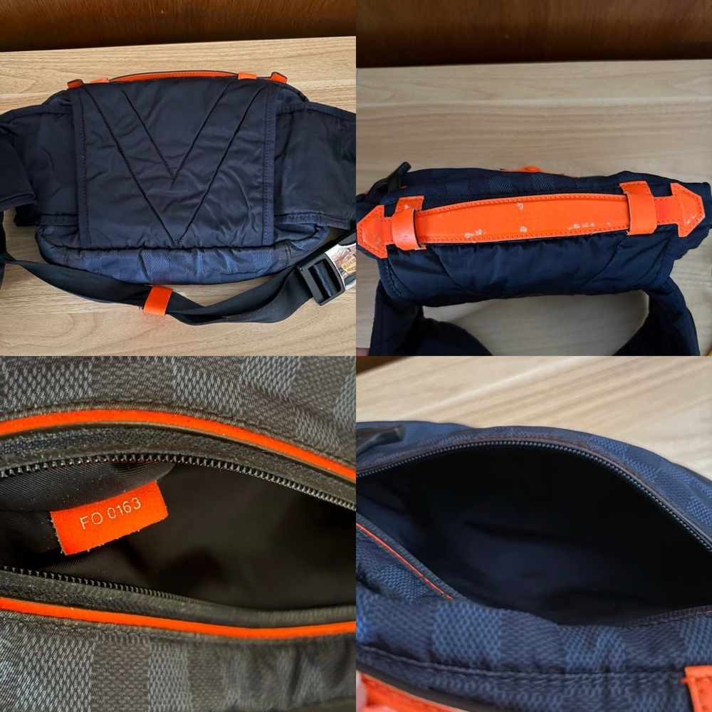 VTG LOUIS VUITTON Challenge Bum Bag Navy Blue Damier Orange Handle - Picture 9 of 14